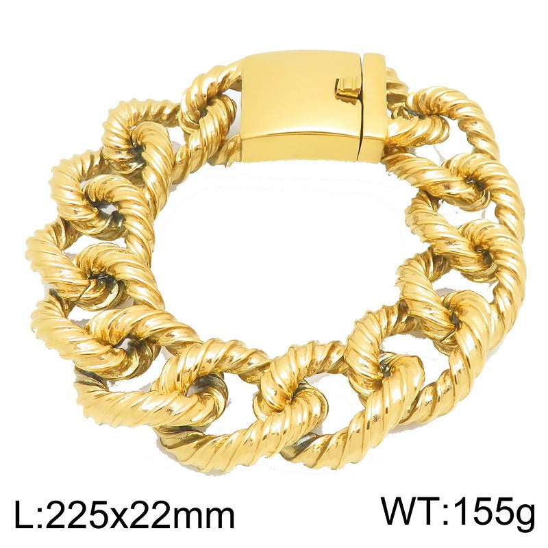 Kemstone Titanium Steel Twisted Rope Cuban Chain Bracelet for Men Heavy Link Wristwear KB212323-KJX