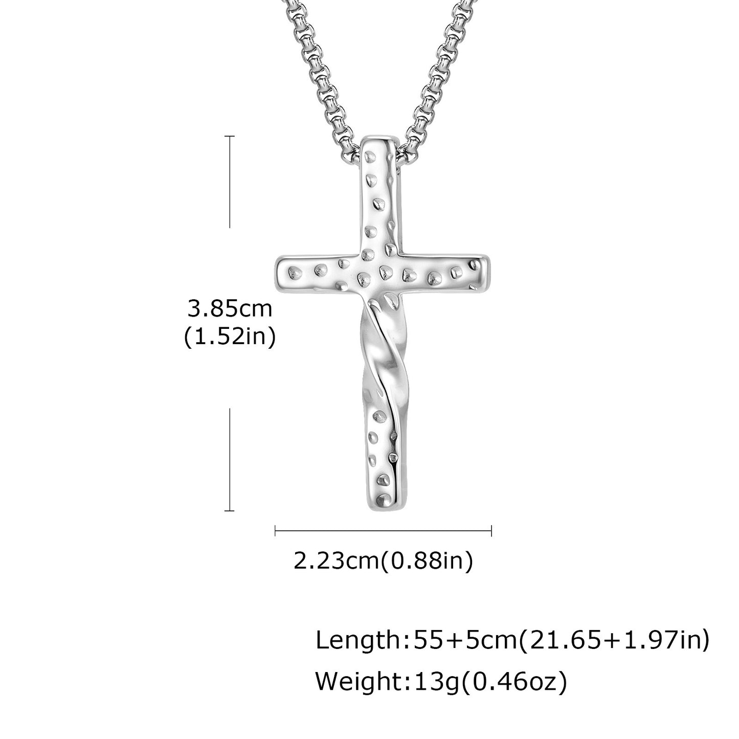 Kemstone Cross Pendant Necklace Stainless Steel Hammered Twisted Design for Men NC-2636S