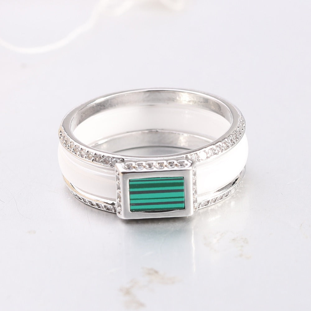 Kemstone Ceramic Ring for Men & Women Square Center Geometric Couple Band CM1066