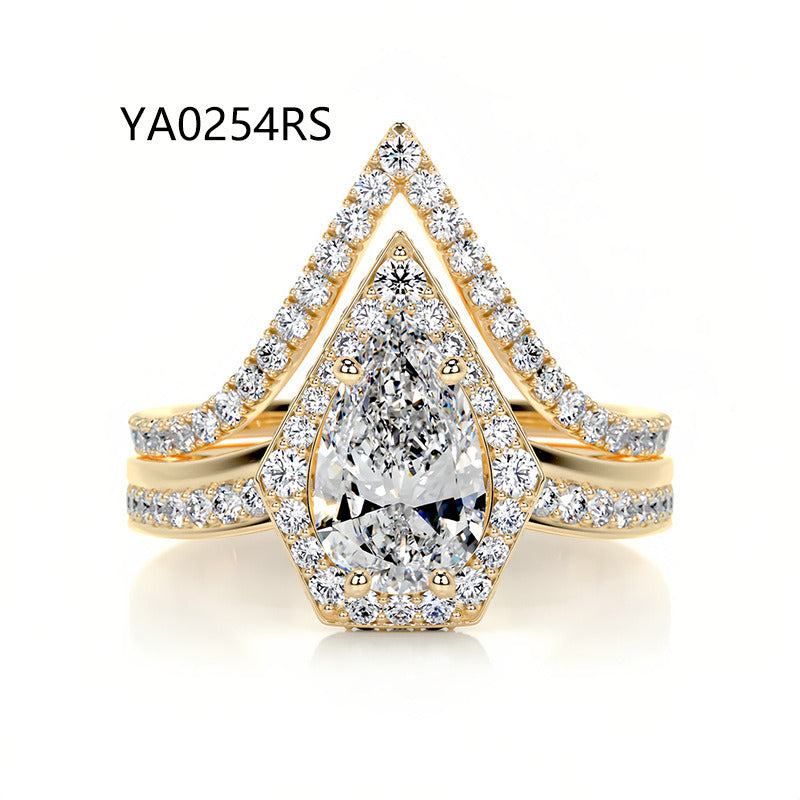 Kemstone Bridal Set – Luxury S925 Sterling Silver Moissanite Engagement Rings for Women | Gold Plated, Asscher, Marquise, Pear & Round Cuts