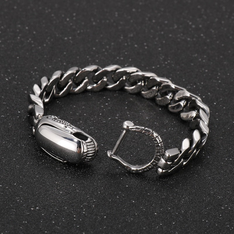 Kemstone Titanium Steel Cuban Chain Bracelet for Men – Heavy Link Punk Style KB136592-BDJX