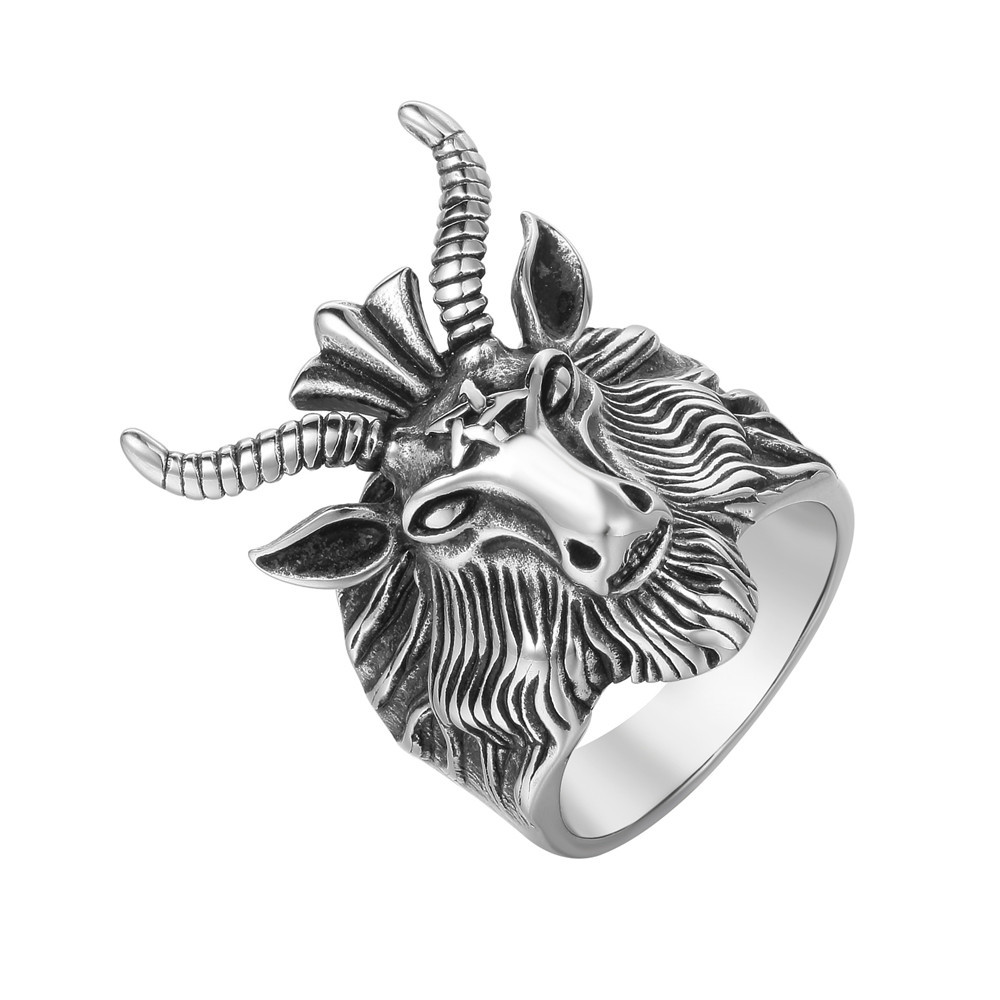 Kemstone Vintage Stag Head Ring for Men Titanium Steel Sculpted Deer Antler R1550