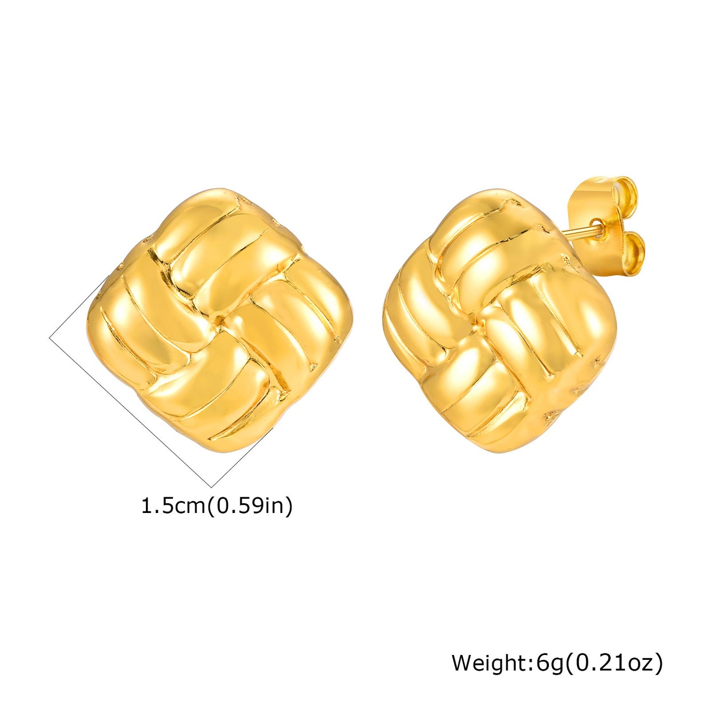 Aretes cuadrados tejidos artesanalmente | Joyería geométrica de acero inoxidable en tono dorado para mujeres modernas ES627