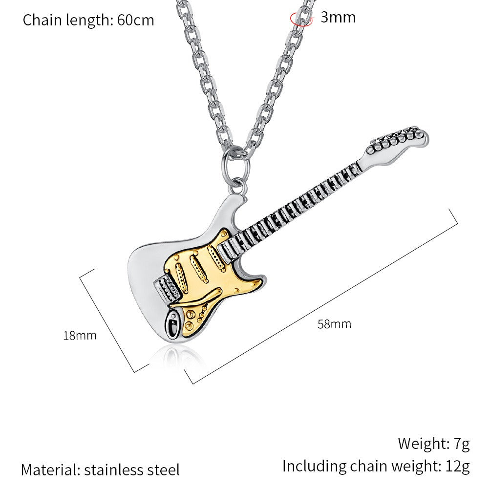 Kemstone Electric Guitar Pendant Necklace for Men Stainless Steel Two Tone Accent K-PT543