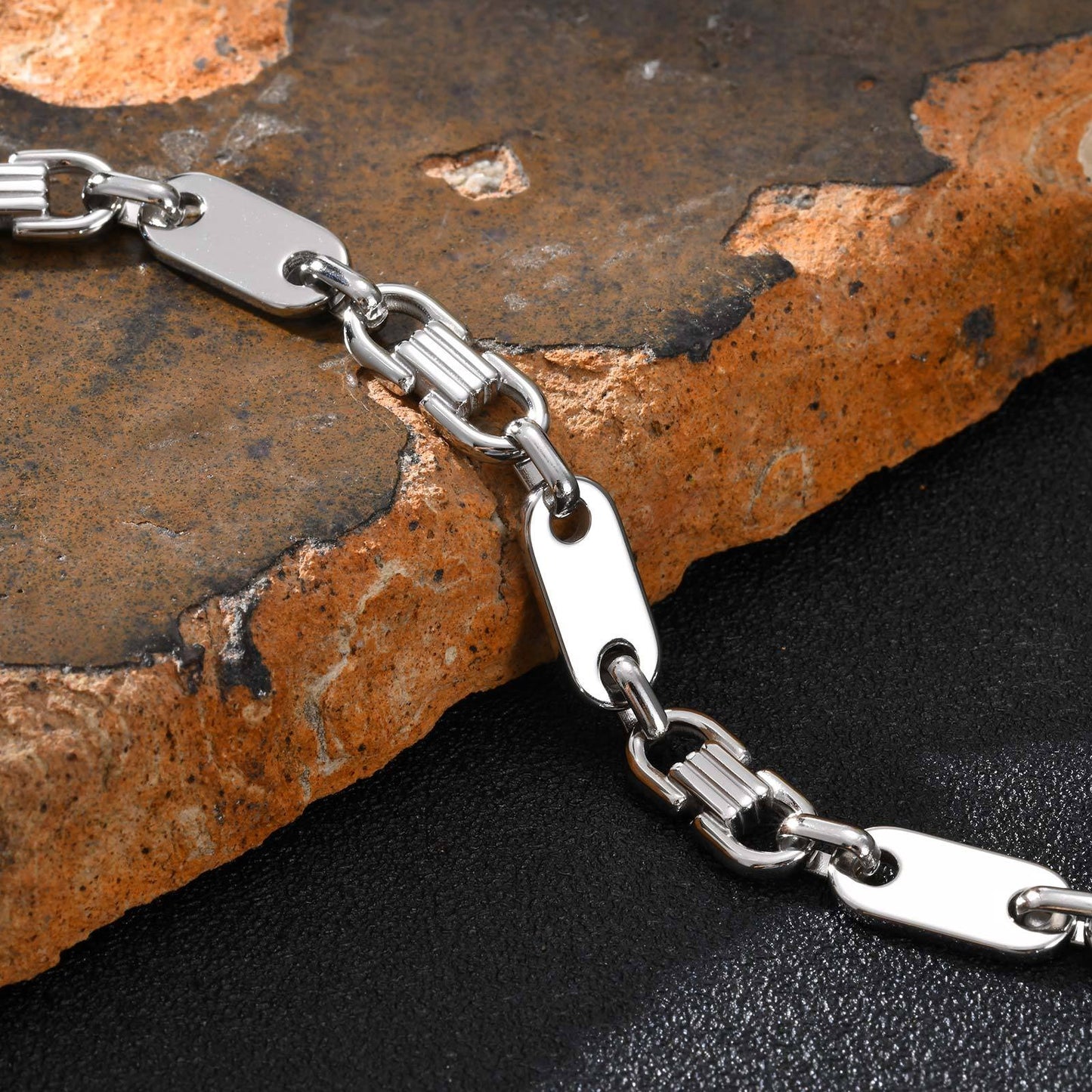 Kemstone Men’s Stainless Steel Bracelet – Silver Flat Link Jewelry BR-2705