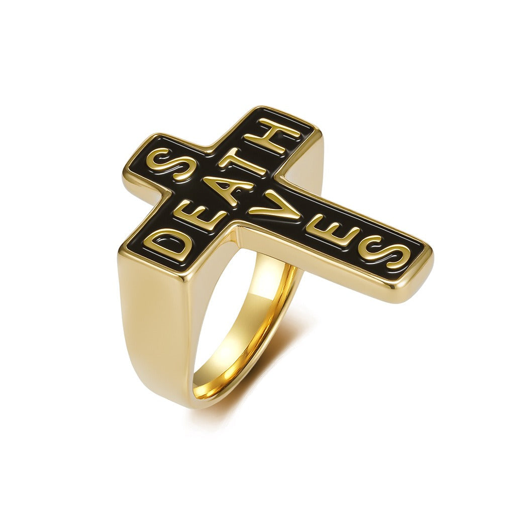 Kemstone Gothic Cross Engraved Stainless Steel Ring Men Punk Vintage Style K-R1188