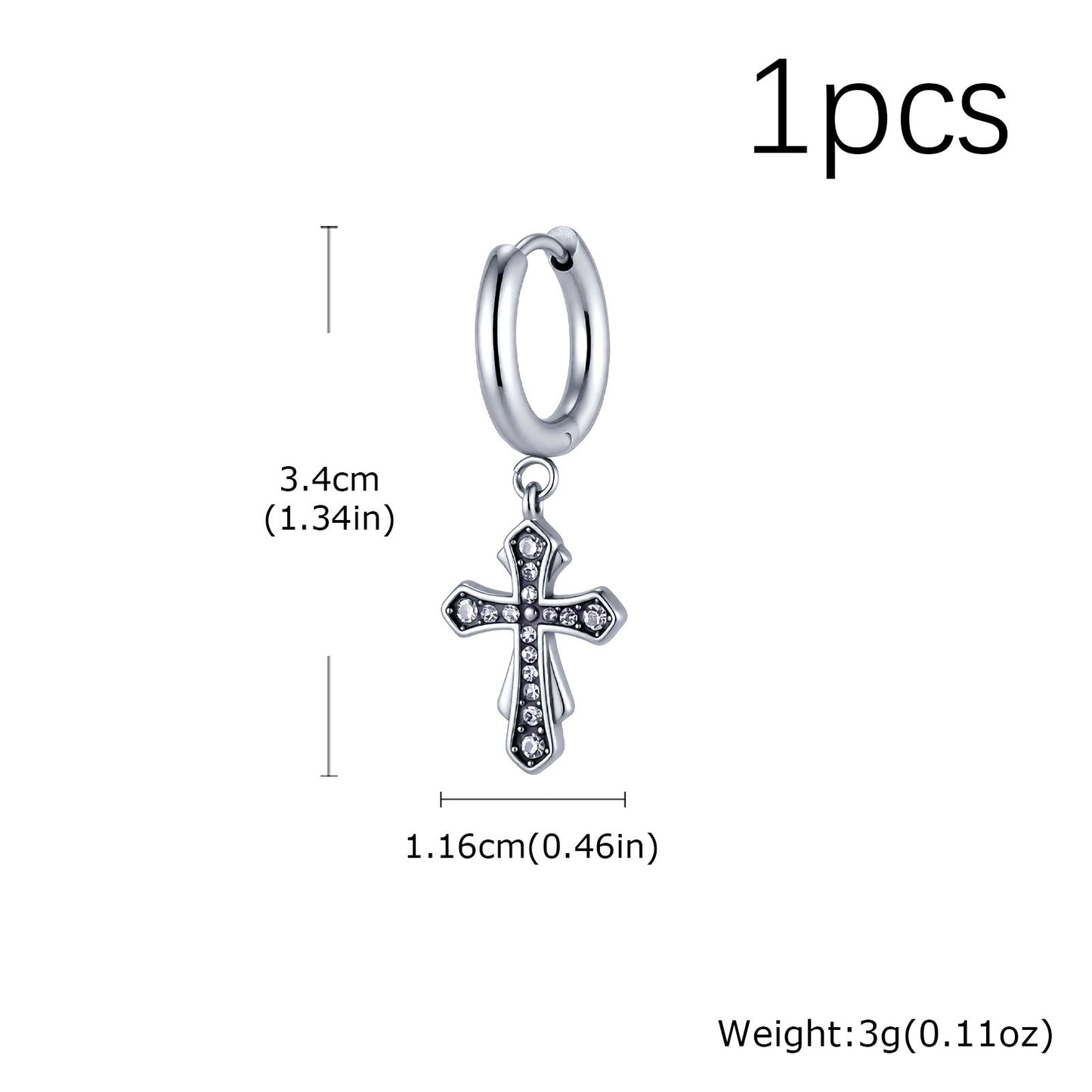 Kemstone Stainless Steel Cross Hoop Earring for Men Cubic Zirconia Inlay ED1089