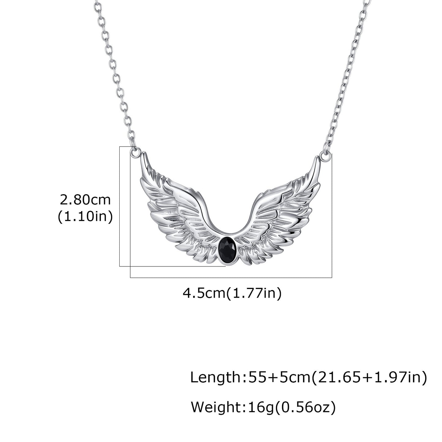 Kemston Stainless Steel Feather Wing Necklace for Men Cubic Zirconia Inlay NC-2878