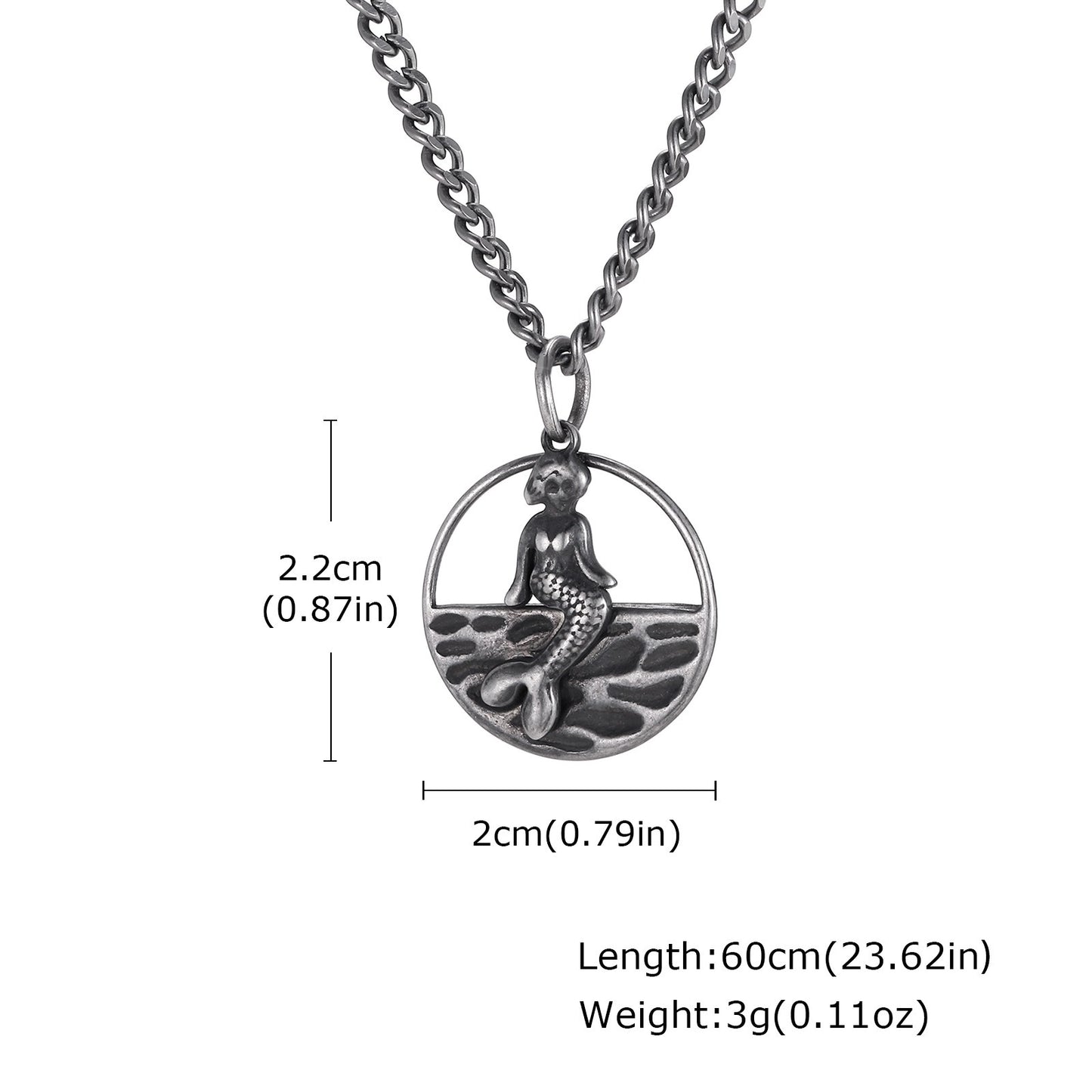 Kemston Nautical Mermaid Pendant Necklace for Men Stainless Steel Vintage Marine Design PN-2378