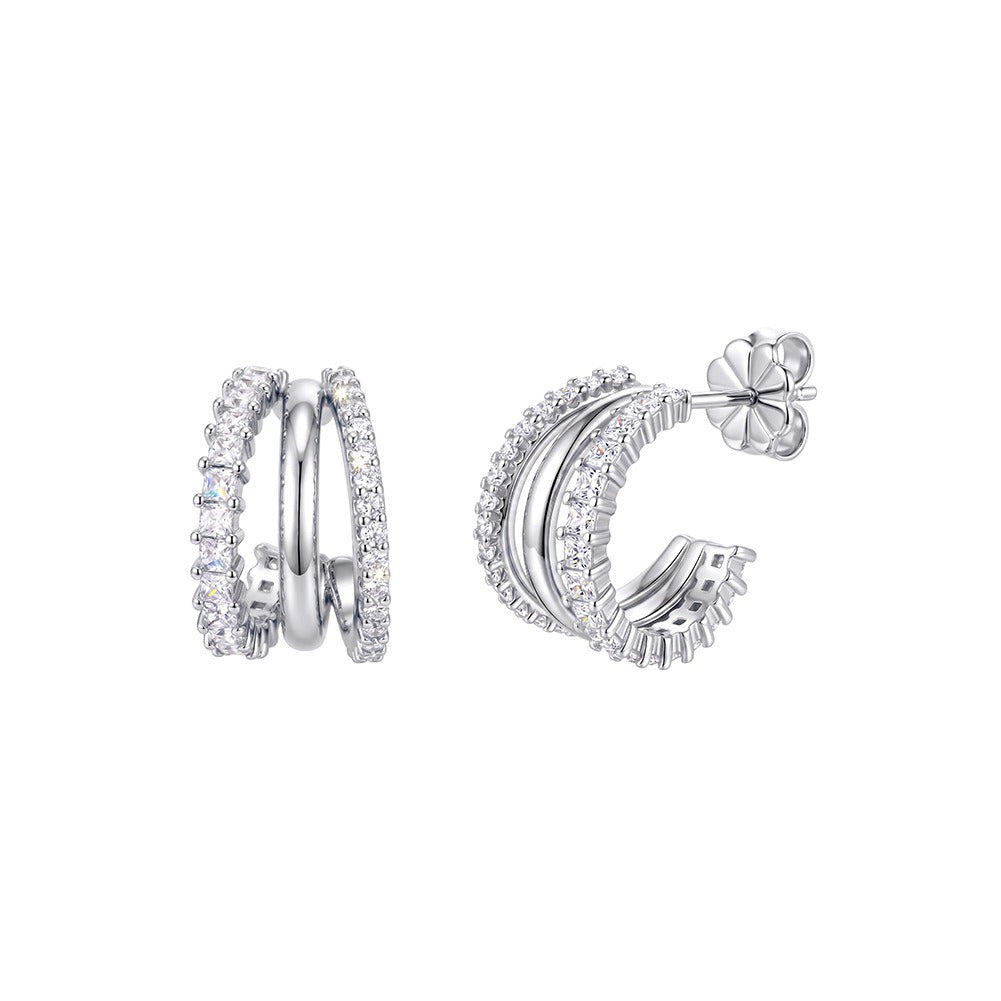 Kemstone Double Row Moissanite Hoop Earrings for Women 925 Sterling Silver SMOE40