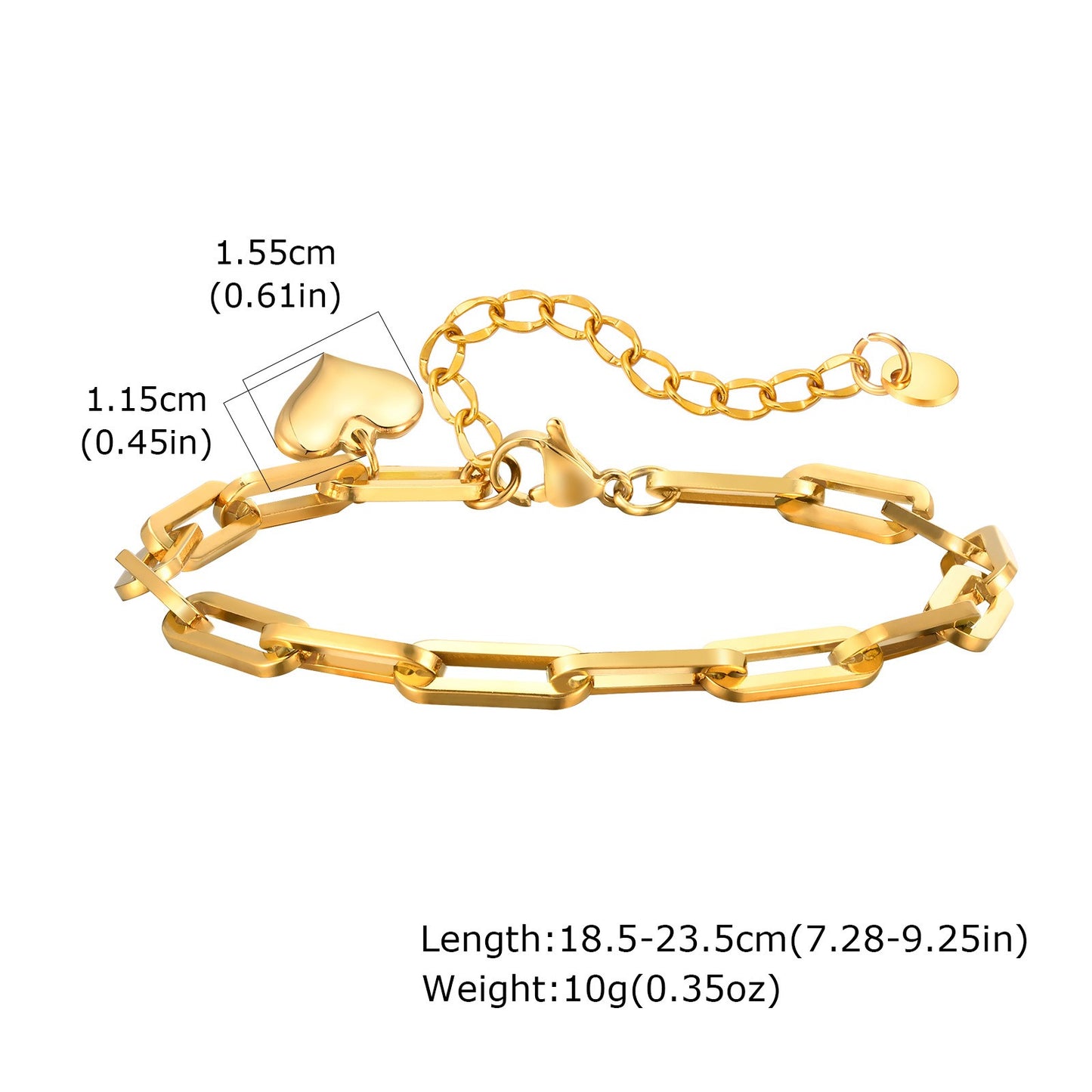 Pulsera de cadena cuadrada de acero inoxidable con colgante de corazón: joyería minimalista en tono dorado para mujer, un regalo elegante para tus seres queridos BR-1988