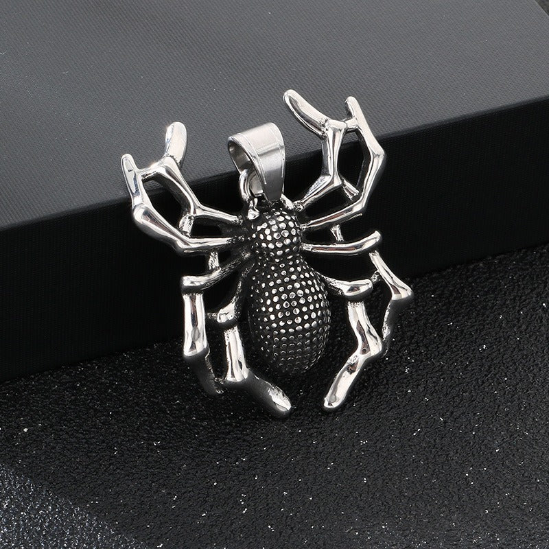 Kemstone Pendant Necklace for Men Titanium Steel Gothic Animal Pendant Snake Spider Skull Silver KP117040-LU