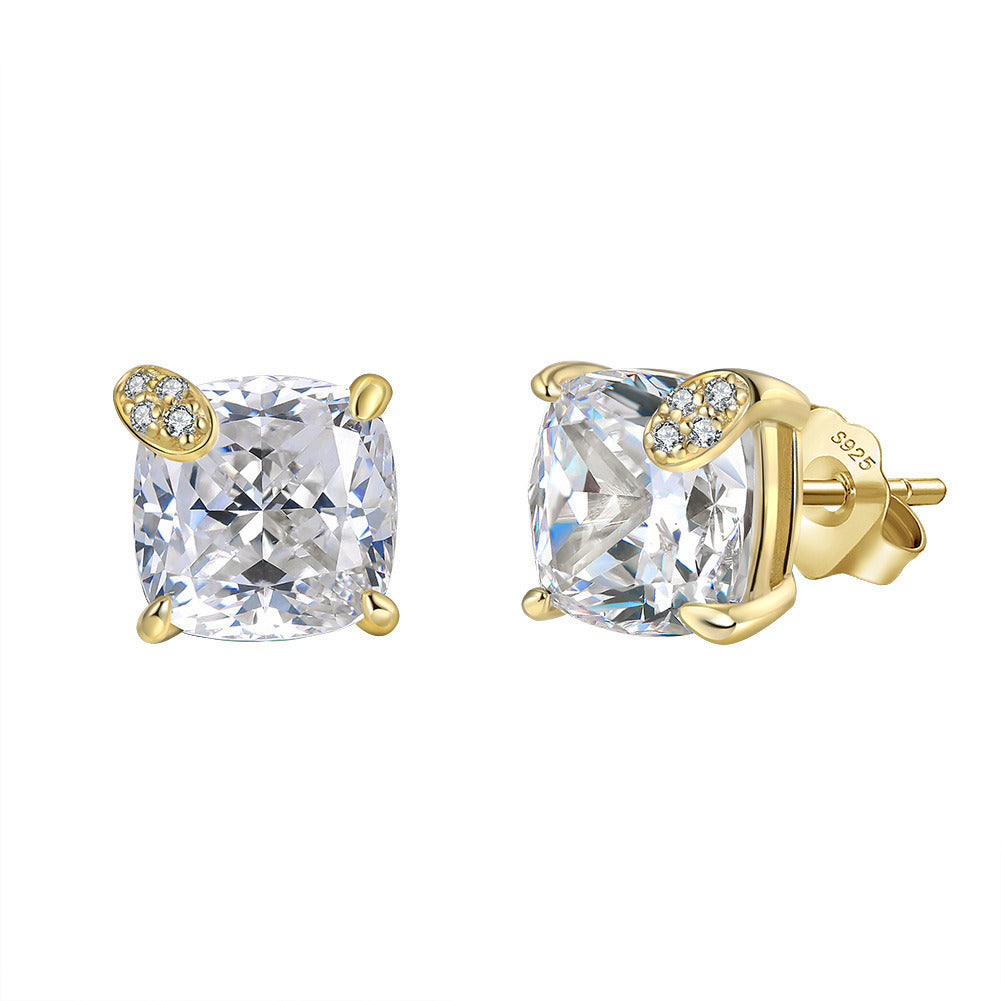 925 Sterling Silver Cushion Cut Zircon Stud Earrings for Women | 8mm Square Gold & White Gold Plated Hypoallergenic Jewelry by Kemstone A4-LZE58