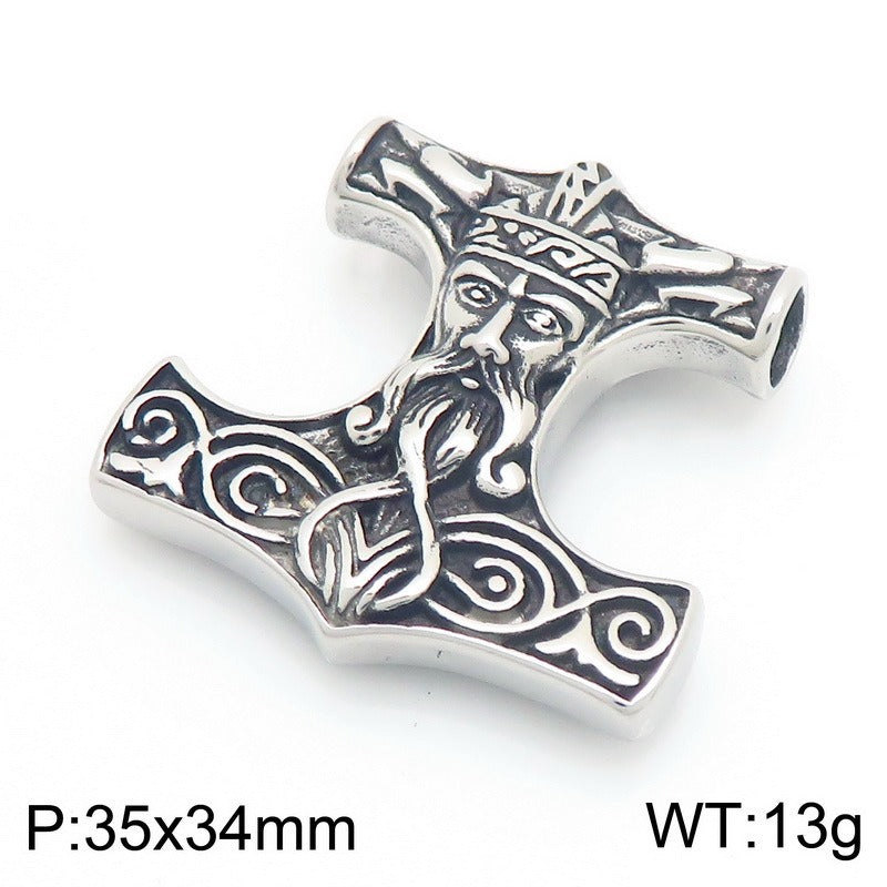 Kemstone Viking Hammer Pendant Necklace for Men - Titanium Steel Norse Rune Style KP117744-LU