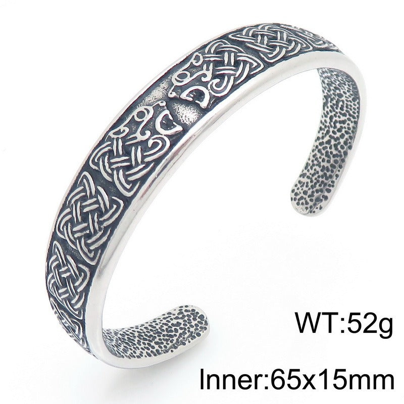 Kemstone Titanium Steel Viking Rune Open Cuff Bracelet for Men KB209285-LU