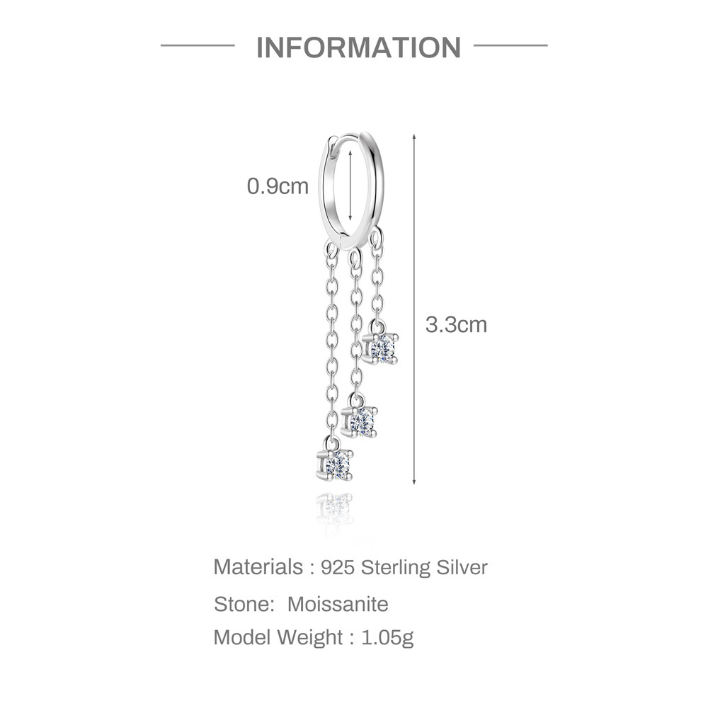 Kemstone S925 Sterling Silver Moissanite Chain Drop Earrings for Women M60222111717A