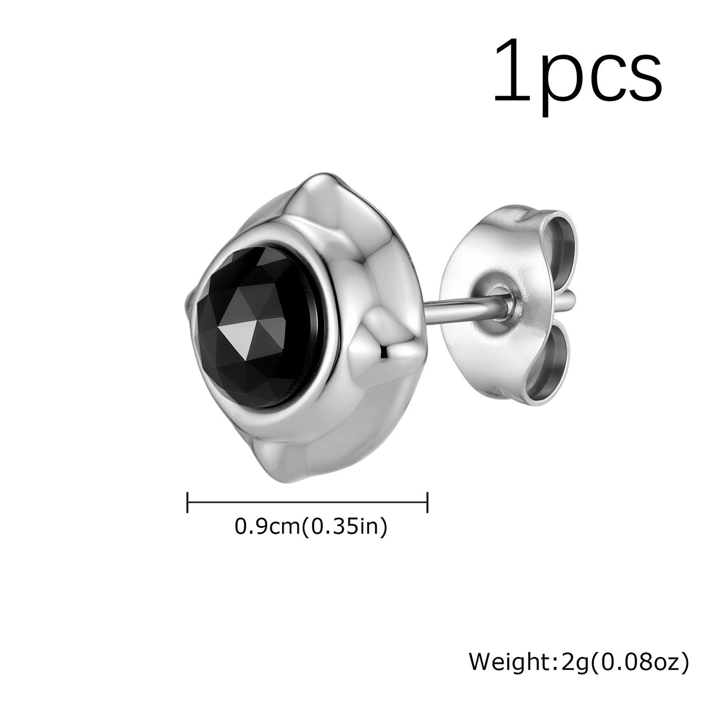 Kemston Stainless Steel Black Cubic Zirconia Stud Earrings for Men Geometric Detail ES-836