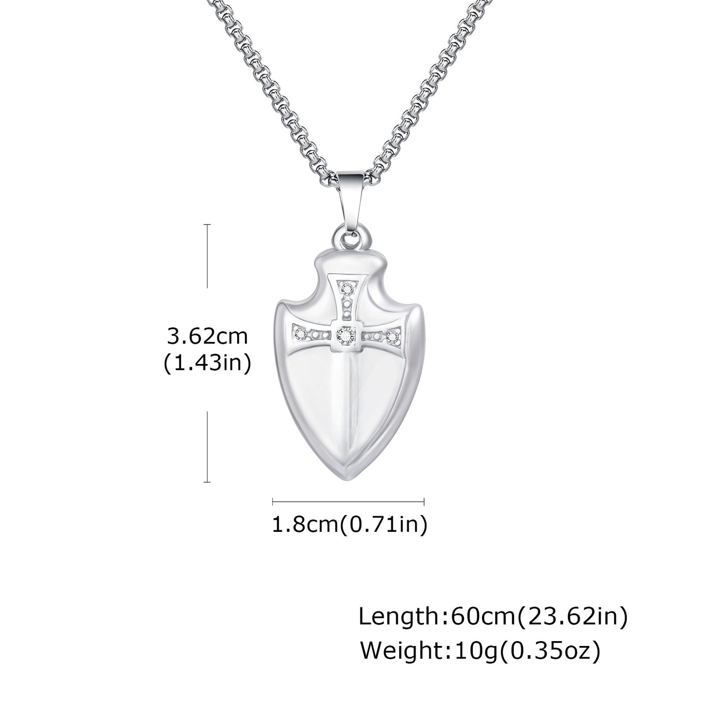 Kemstone Stainless Steel Shield Pendant Necklace for Men Cubic Zirconia Sword Design PN-2177