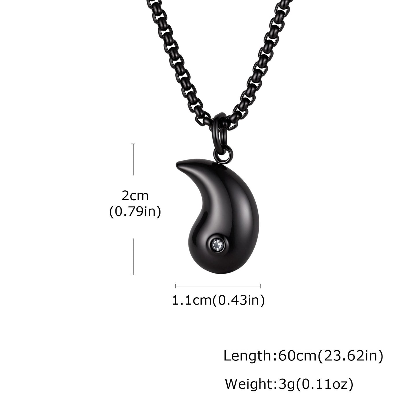 Kemstone Stainless Steel Bagua Yin Yang Cubic Zirconia Pendant Necklace for Men Women Black Silver Geometry CN-154