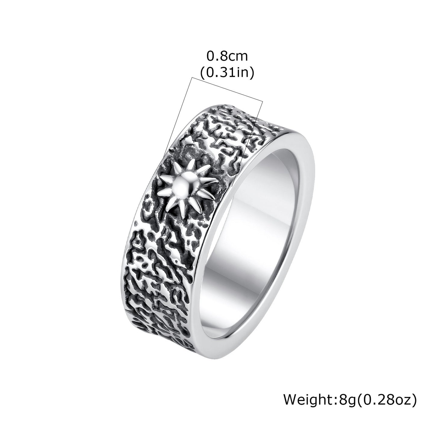 Kemston Sun Moon Ring for Men Stainless Steel Textured Vintage RC-1146