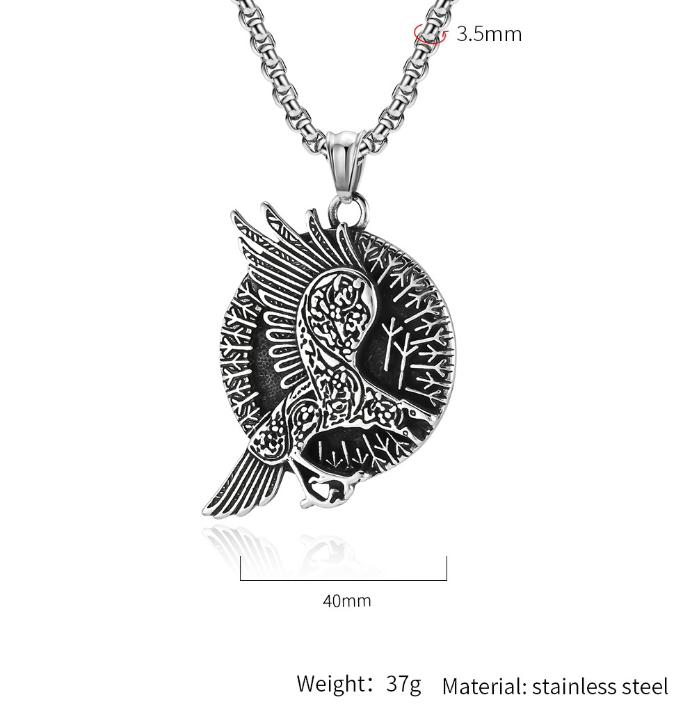 Kemstone Viking Raven Pendant Necklace for Men Stainless Steel K-PT528