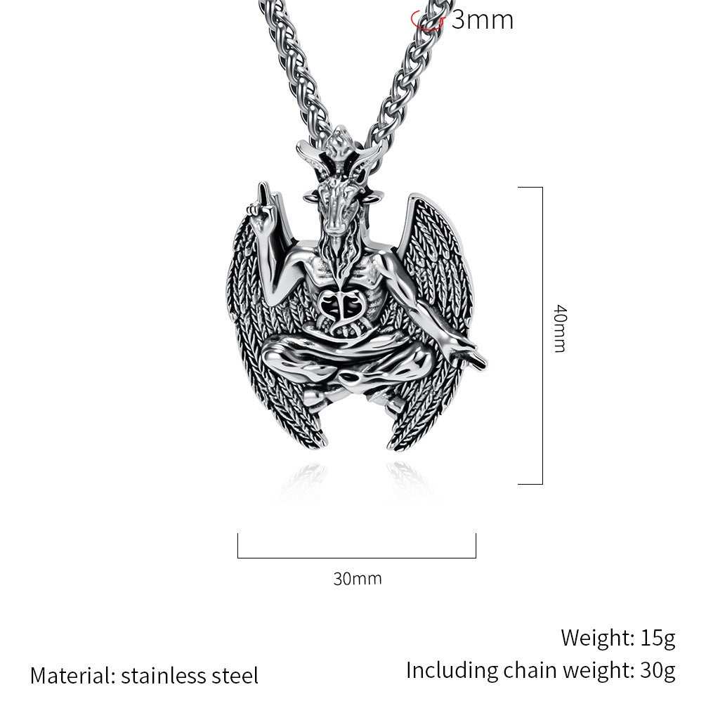 Kemstone Stainless Steel Goat Pendant Necklace for Men Gothic Winged Design K-PT715