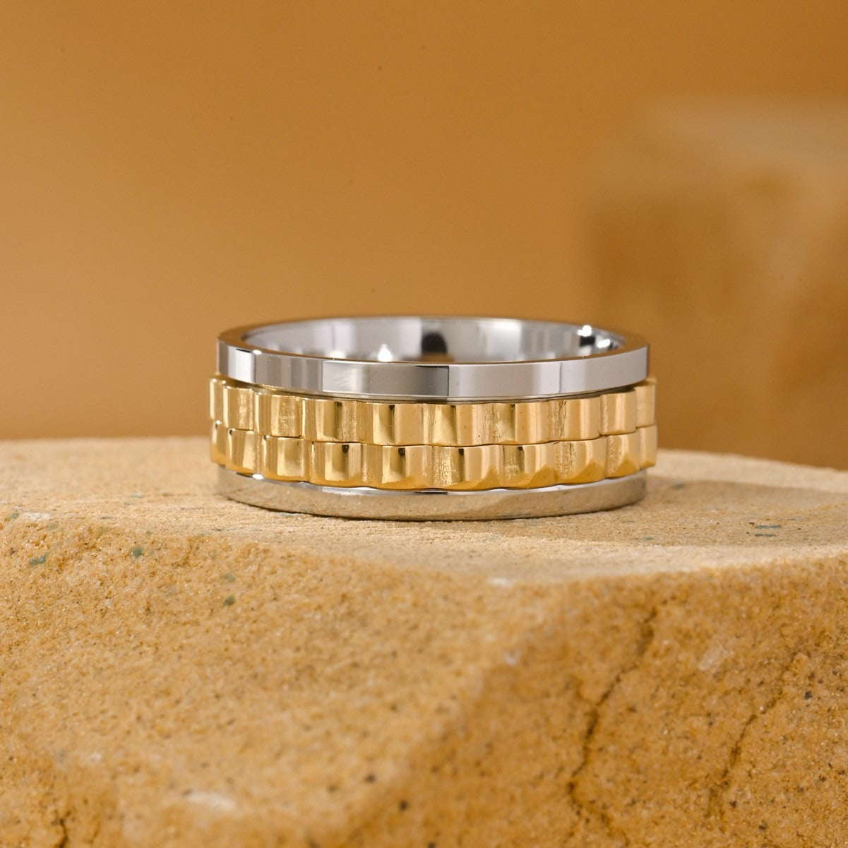 Kemstone Watch Link Spinner Ring for Men Stainless Steel Two Tone Punk TR0463