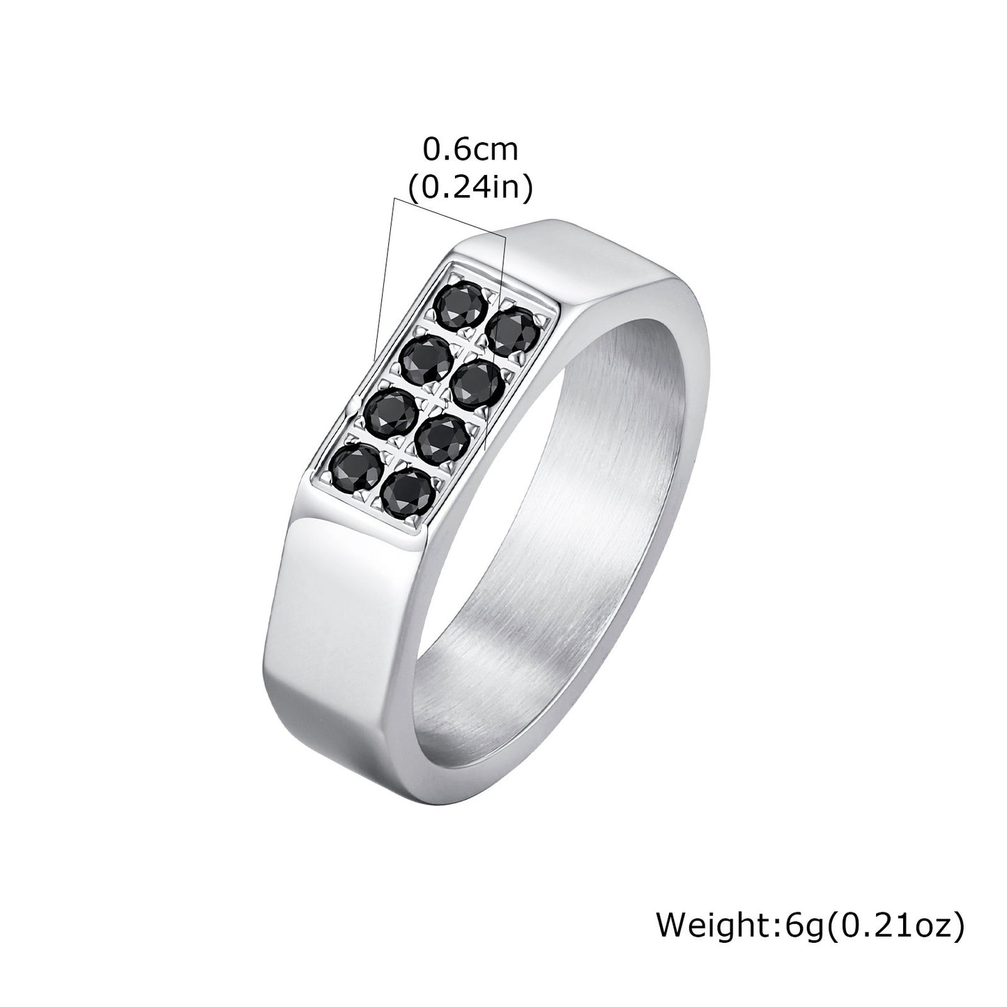 Kemston Stainless Steel Black Zirconia Ring for Men Geometric Square Design Minimal Style R-728S
