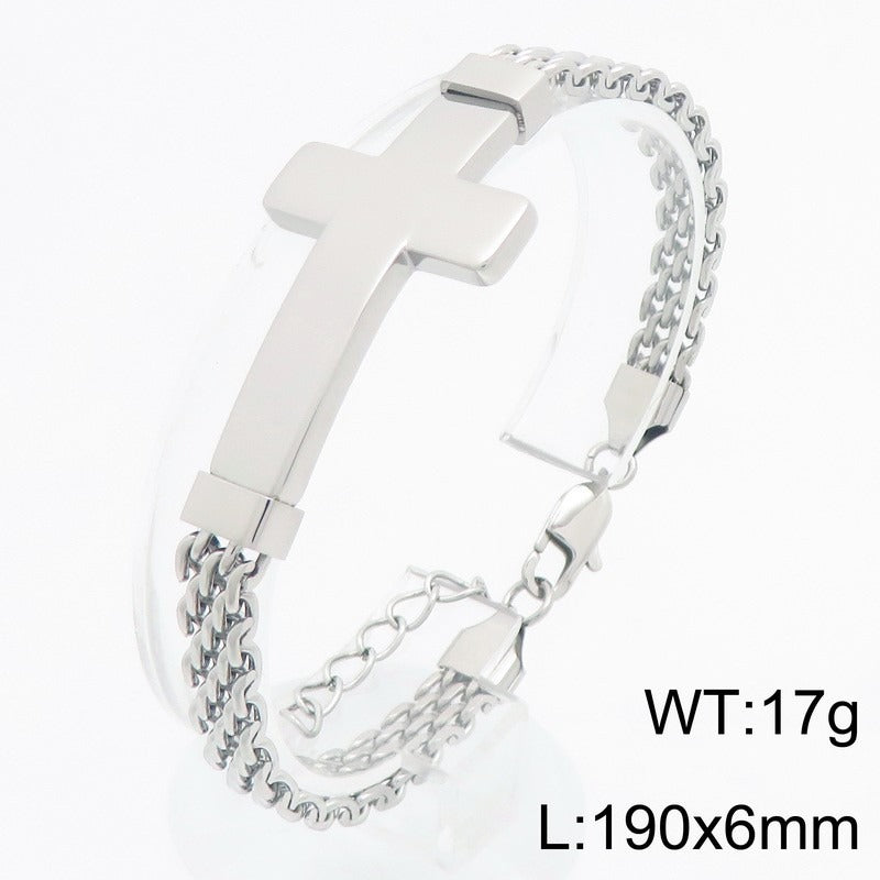 Kemstone Curved Plate Cross Bracelet for Men Titanium Steel Mesh Chain KB213291-KFC