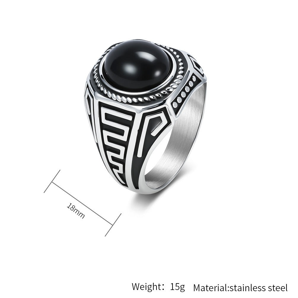 Kemstone Stainless Steel Black Resin Signet Ring for Men K-R1120