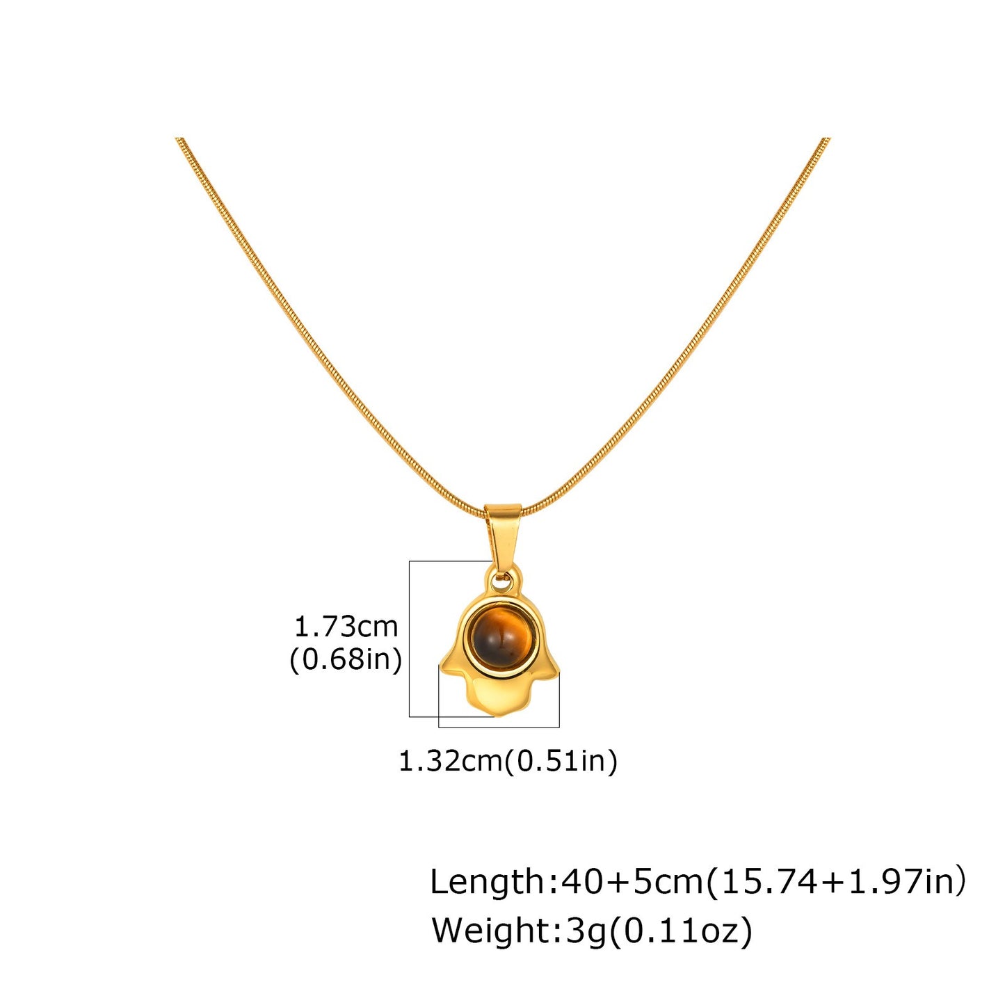 Kemstone Stainless Steel Hamsa Hand Tiger Eye Horn Pendant Necklace – Layered Design for Men & Women PN-2332