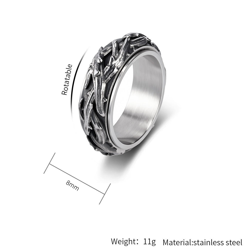 Kemston Thorn Vine Spinner Ring for Men Stainless Steel Vintage Style K-R1195