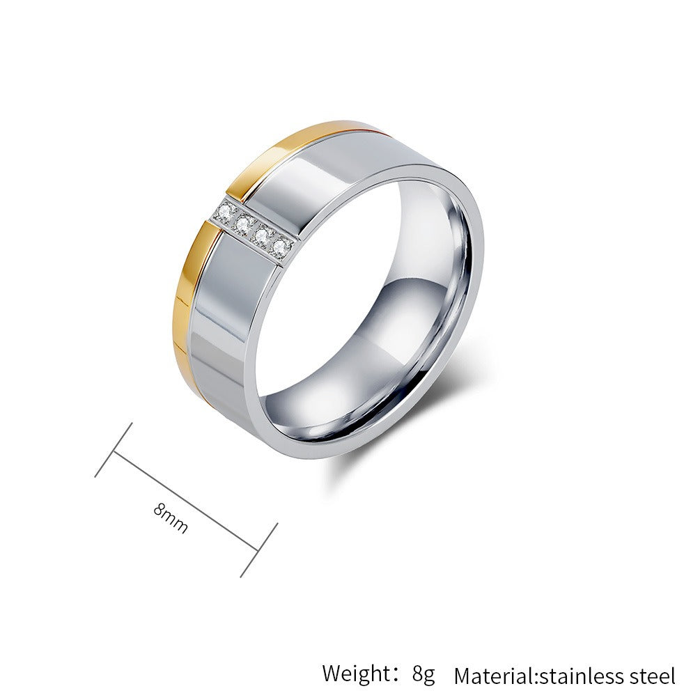 Kemstone Men’s Stainless Steel Ring – Two-Tone Zircon Inlay Band K-R1061