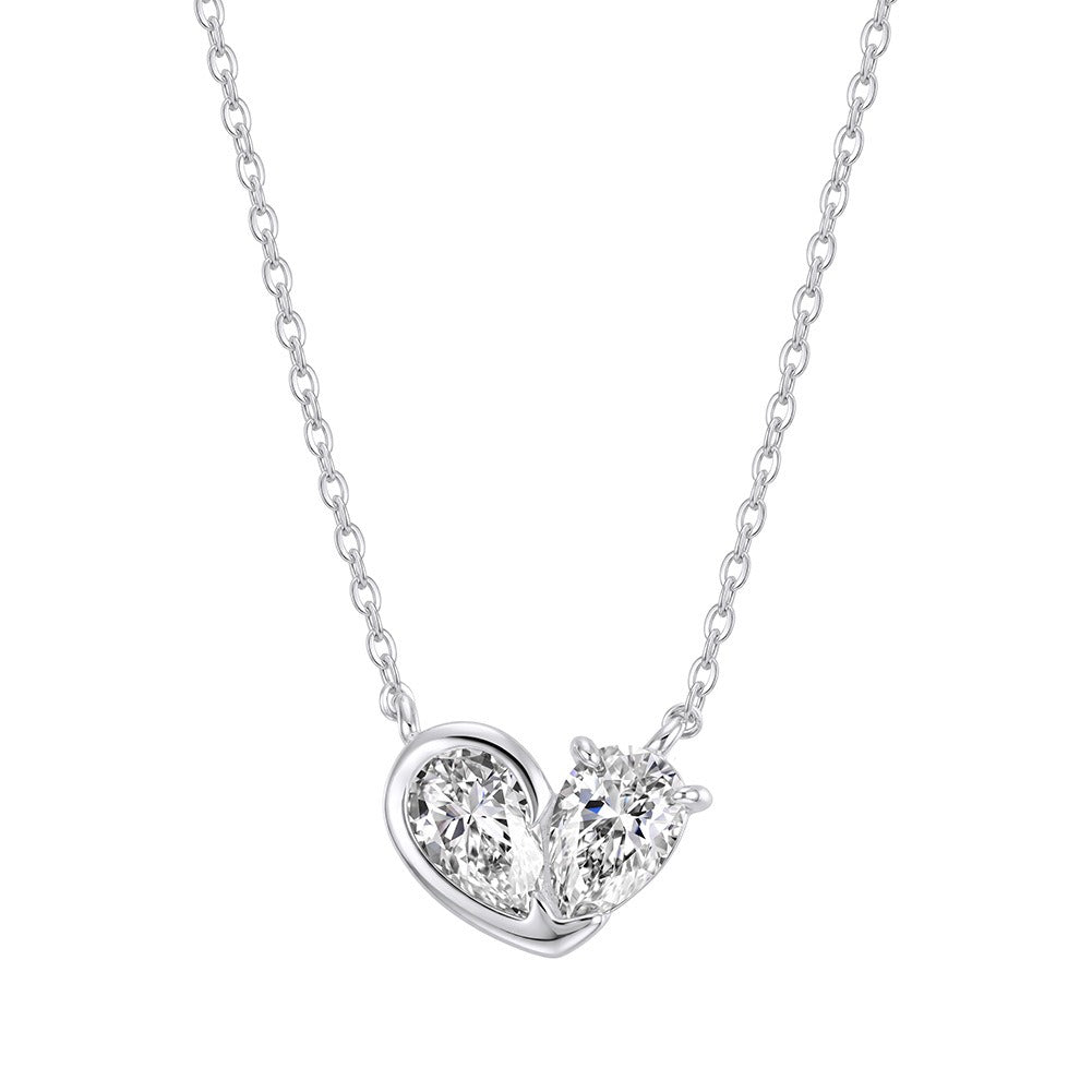 Kemstone Heart Moissanite Pendant Necklace for Women 925 Sterling Silver Pear Cut Detail SMON21