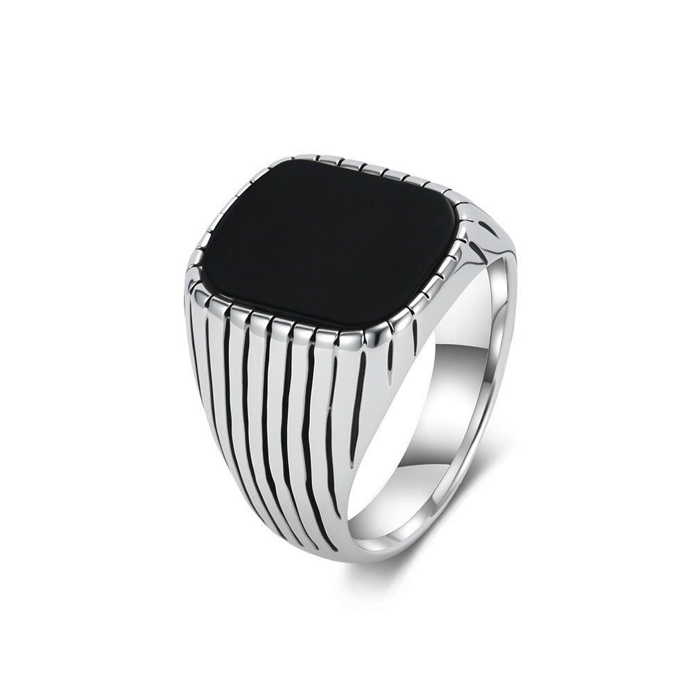 Kemstone Stainless Steel Tiger Eye & Turquoise Signet Ring for Men Square Stone K-R1174