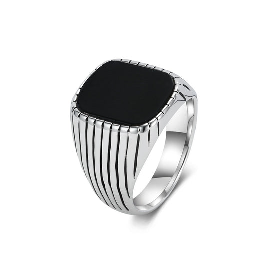 Kemstone Stainless Steel Tiger Eye & Turquoise Signet Ring for Men Square Stone K-R1174