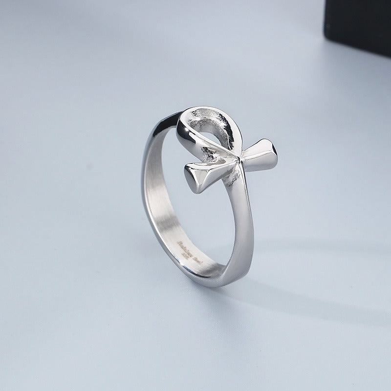 Kemstone Titanium Steel Ankh Cross Ring – Vintage Egyptian Symbol for Men KR110679-KJX