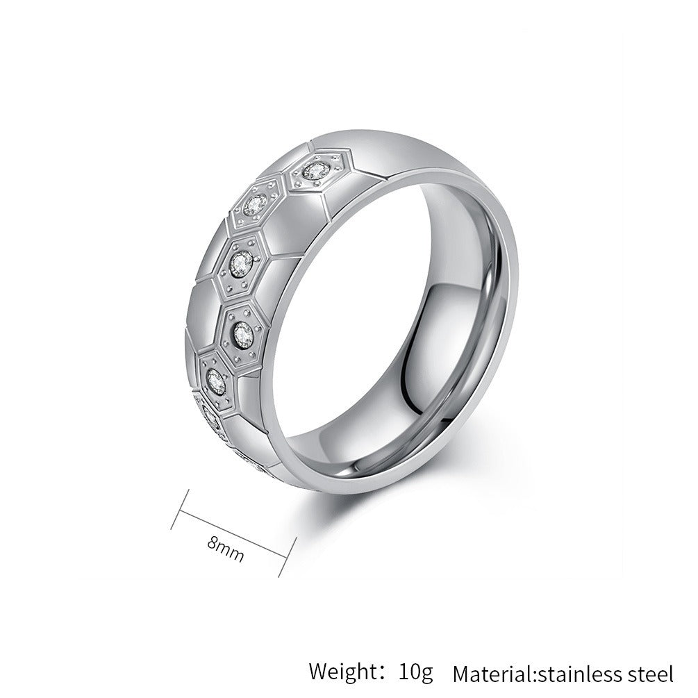 Kemstone Stainless Steel Soccer Inspired Ring for Men Hexagon Design K-R995