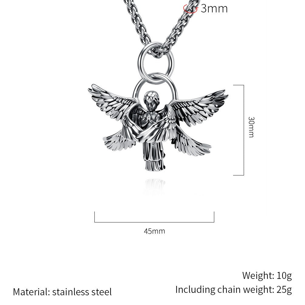 Kemstone Winged Figure Necklace for Men Stainless Steel Detailed Wing Chain Silver Gold K-PT709
