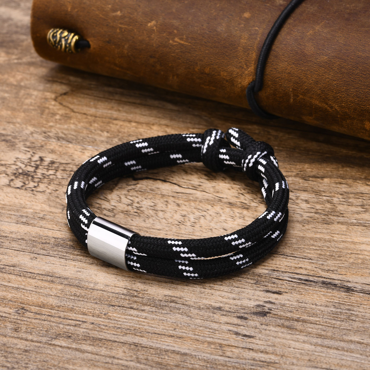 Kemstone Double Cord Bracelet for Men Stainless Steel Accent BR-1699