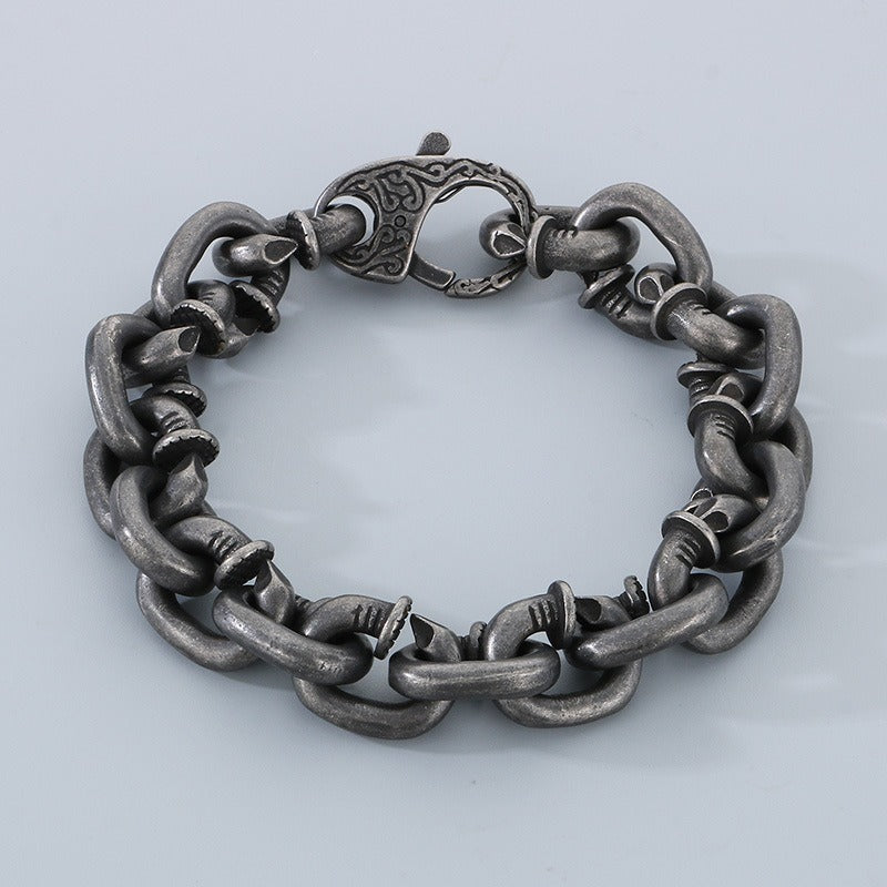 Kemstone Men’s Rivet Chain Bracelet or Necklace – Stainless Steel Punk Nail-Link Jewelry KB126373