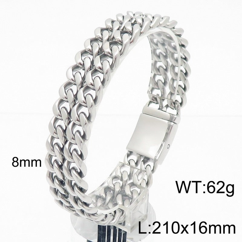 Kemstone Double Layer Cuban Chain Bracelet Titanium Steel Thick Link for Men Gold Silver KB184825-KJX