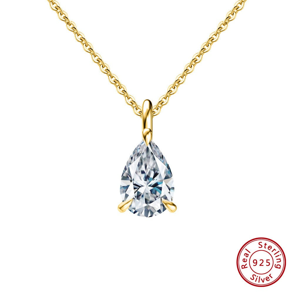 Kemstone 925 Sterling Silver Pear Pendant Necklace for Women Cubic Zirconia Gold Silver LZN04