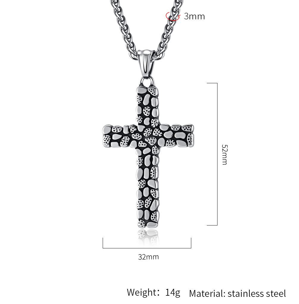 Kemstone Cross Pendant Necklace Titanium Steel Pebble Texture Chain for Men K-PT513