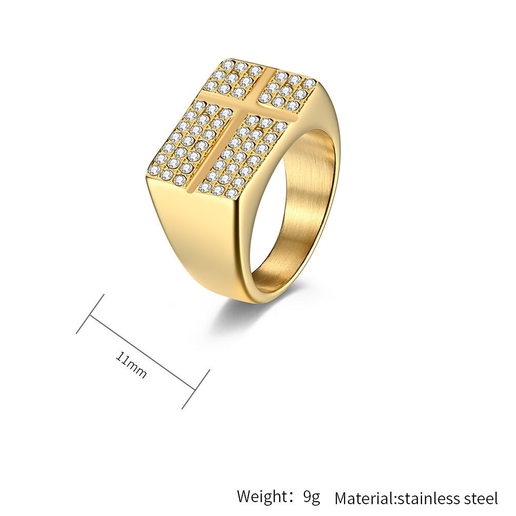 Kemstone Gold Plated Stainless Steel Cross Ring for Men K-R1117