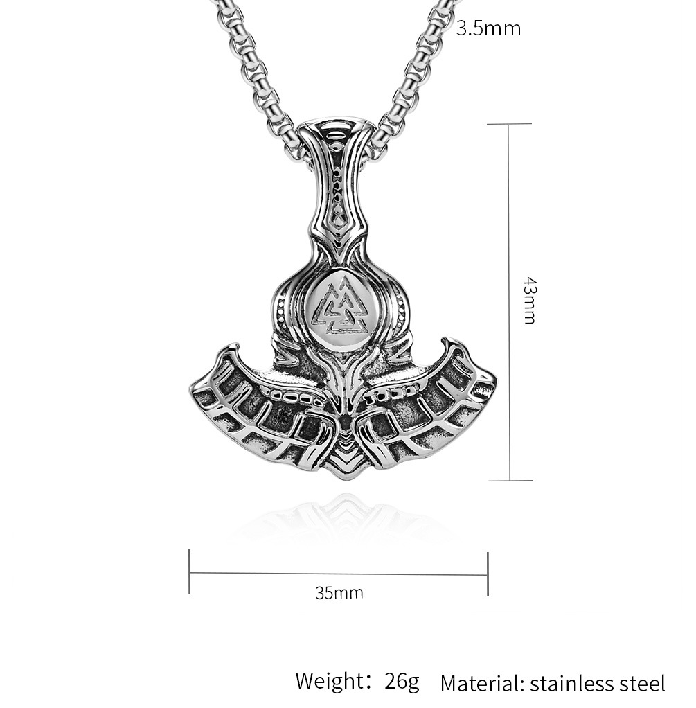 Kemstone Viking Axe Pendant Necklace for Men Stainless Steel Nordic Style K-PT466