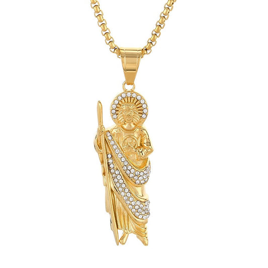Kemstone Hip-Hop Pendant – Titanium Steel Necklace with Crystal Inlay for Gothic Style KP130941