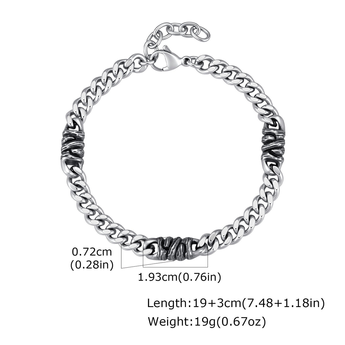 Kemstone Curb Chain Bracelet for Men Stainless Steel Textured Links BR-3280