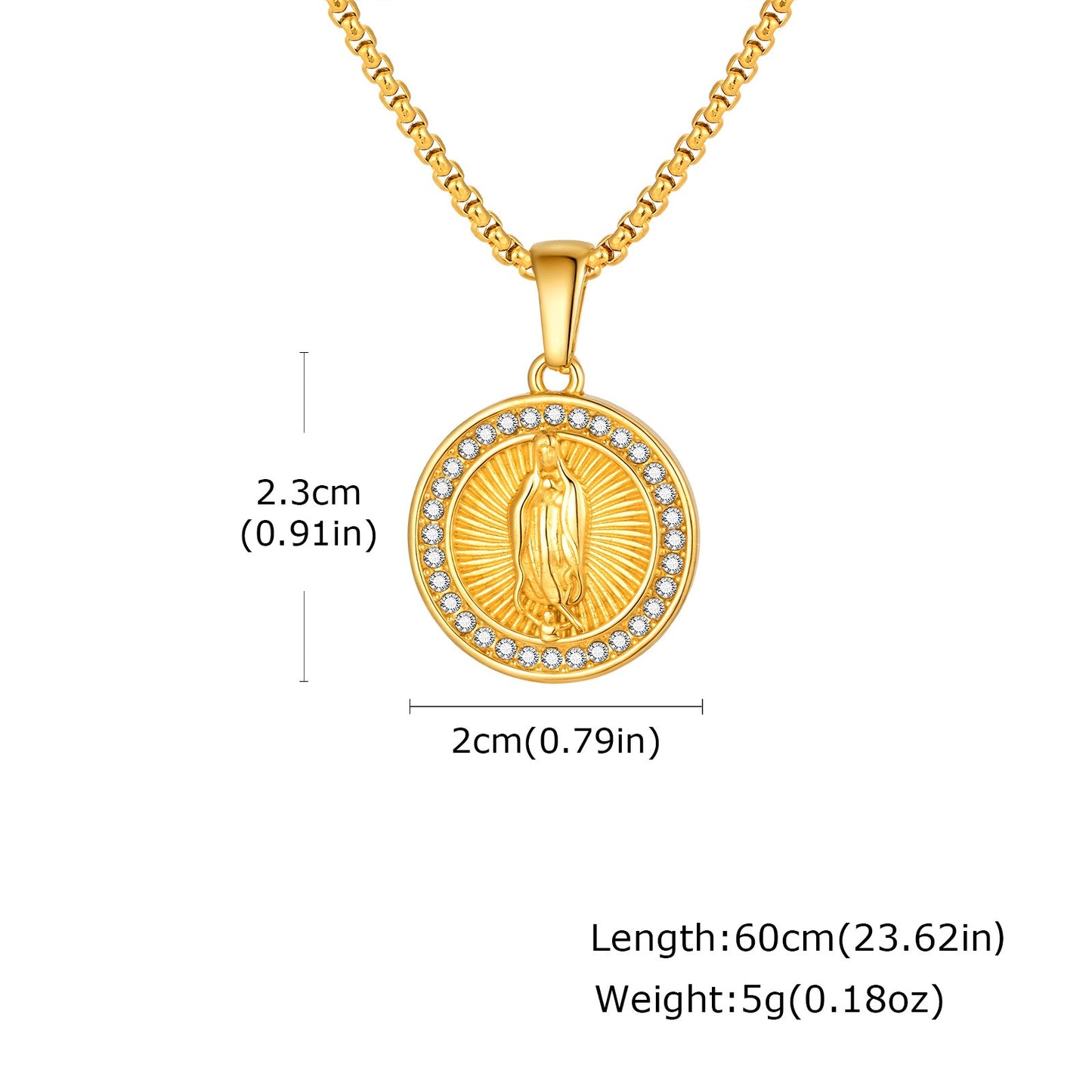 Kemstone Round Coin Pendant Necklace Gold Plated Stainless Steel Cubic Zirconia Medallion for Men Women PN-2339
