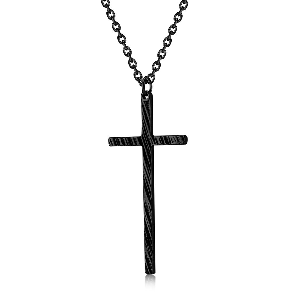 Kemstone Slim Textured Cross Pendant Necklace for Men Stainless Steel Vintage K-PT547
